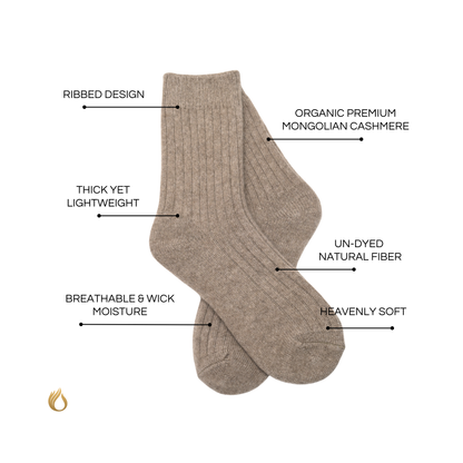 Organic Cashmere Socks from Mongolia – Soft Warm Ribbed Socks – Gift Ready-Boxed