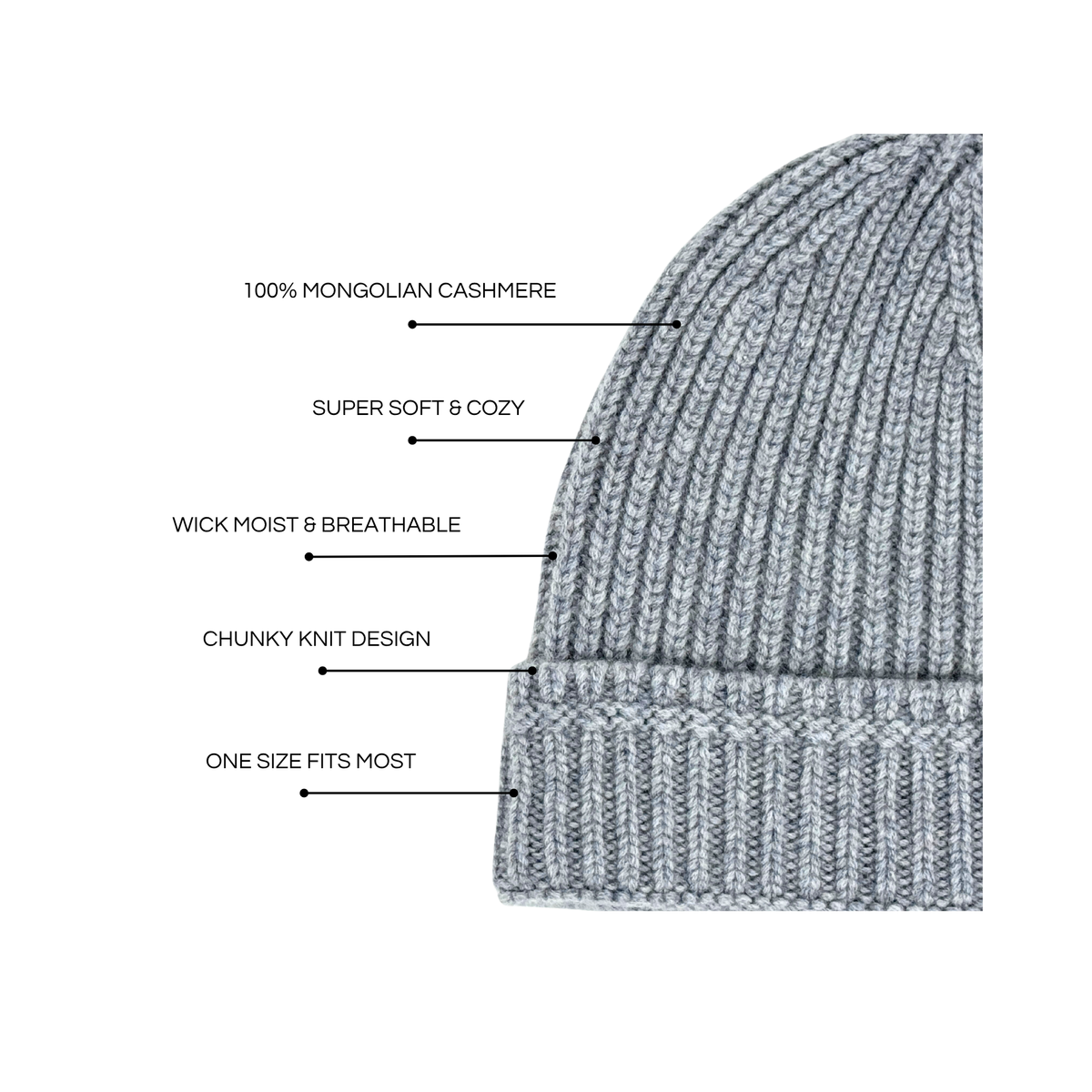 100% Mongolian Cashmere Beanie – Ribbed Winter Hat for Women & Men
