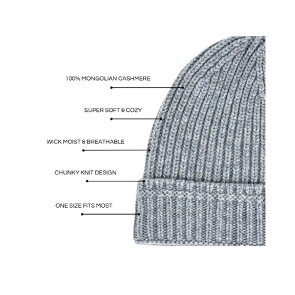 100% Mongolian Cashmere Beanie – Ribbed Winter Hat for Women & Men