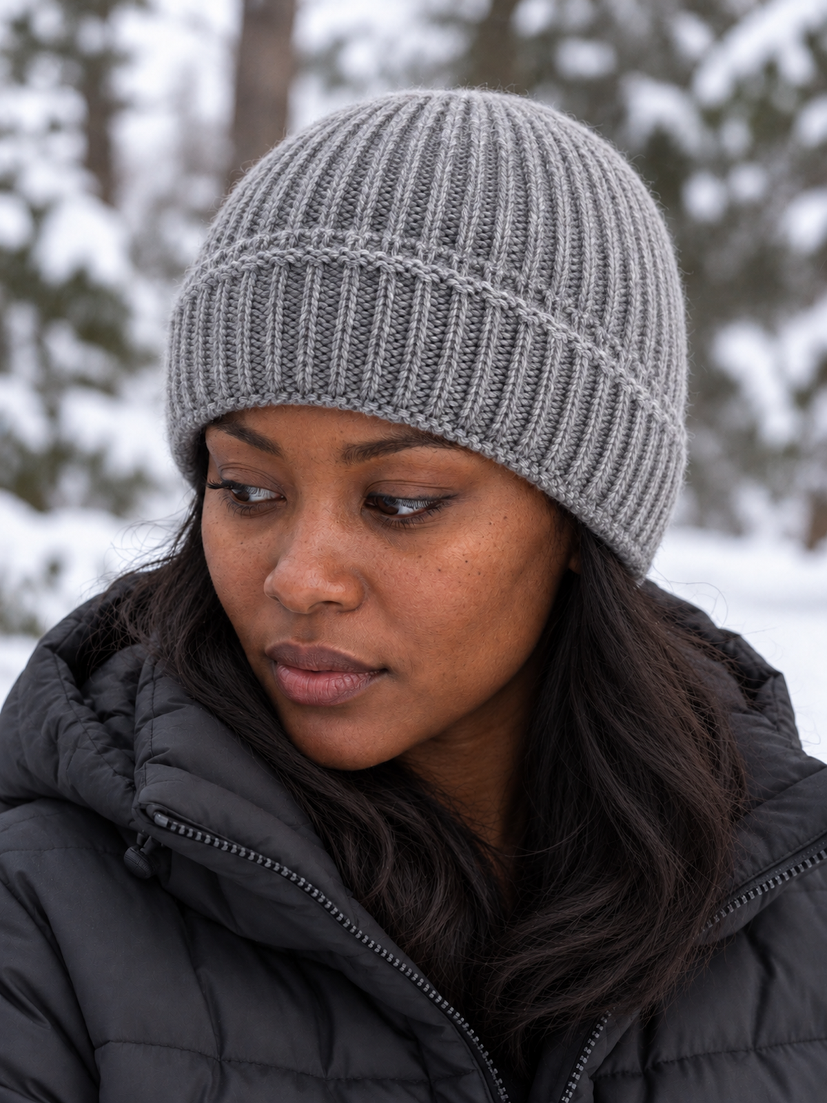 100% Mongolian Cashmere Beanie – Ribbed Winter Hat for Women & Men